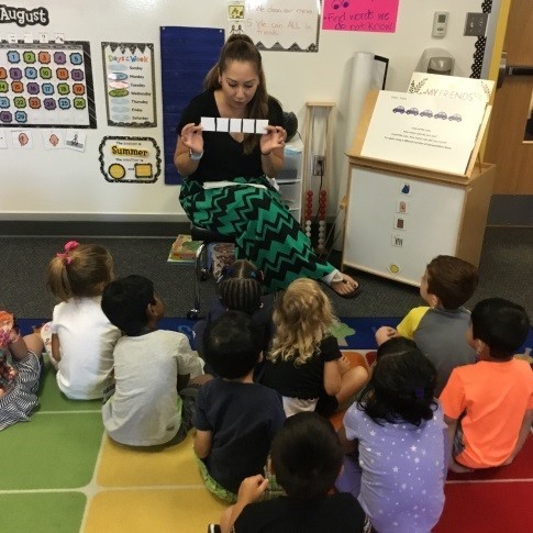 teacher providing prekindergarten students with a math lesson
