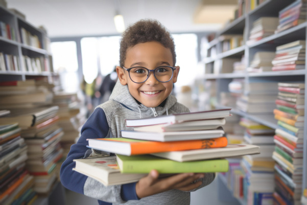 boy in library