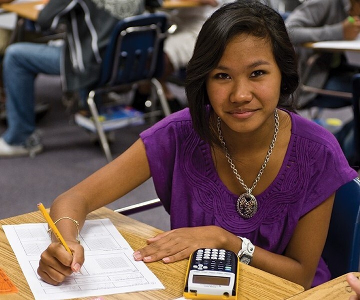 Student taking a math test