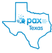 Outline of Texas with the text “pax Texas” and “Good Behavior Game,” plus a logo of a stylized figure with stars.