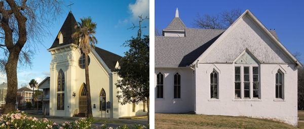 Two small churches, each with arched windows