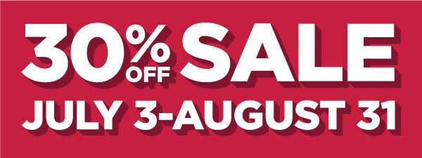 30% off sale, July 3-August 31
