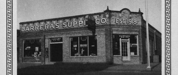 Vintage photo of a one-story brick commercial building