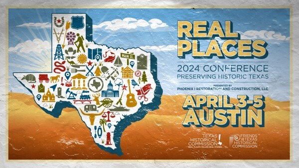Conference graphic featuring the state outline with Texas icons and conference details such as dates, location, and logos