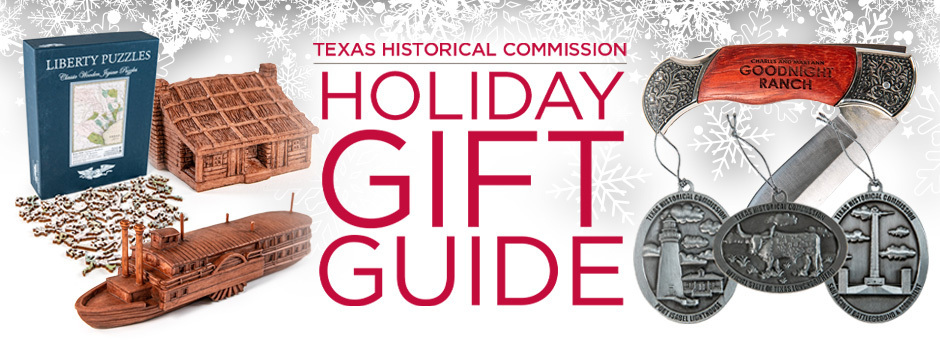 Holiday Gift Guide graphic featuring several items for sale in state historic site gift shops