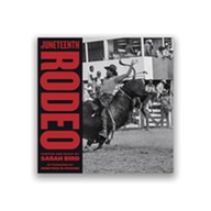 Book cover image of Juneteeth Rodeo featuring a African American on a bucking horse at a rodeo.