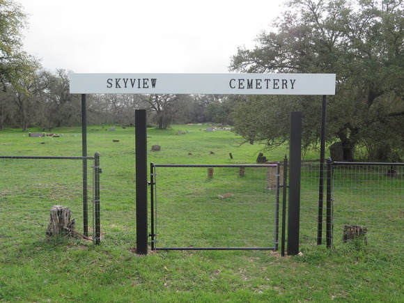 Handmade sign for Skyview Cemetery, located at the entrance of the historic grounds in Kyle, Texas