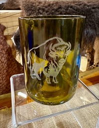 Glass with etched bison