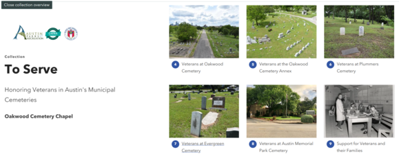 Photo of digital exhibit homepage for "To Serve: Honoring Veterians Buried in Austin's Municipal Cemeteries"