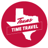 Shape of Texas with "Texas Time Travel" text overlay