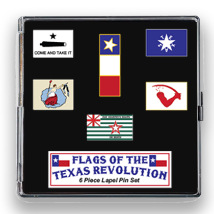 A tin of Texas flag lapel pins