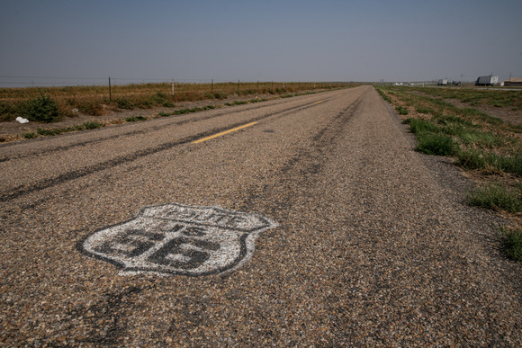 Route 66 sign on road