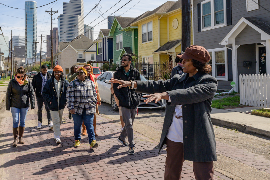 Group of people on a walking tour in houston 
