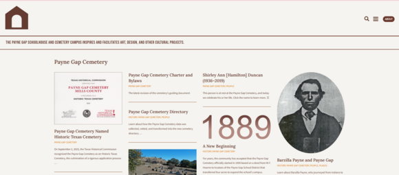 Color screenshot of the Payne Gap Cemetery website