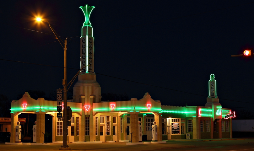 Shamrock Tower Station at night 