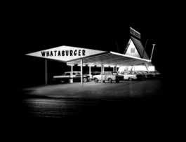 Black and white photo of restaurant