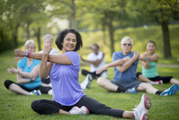 senior fitness class in the park
