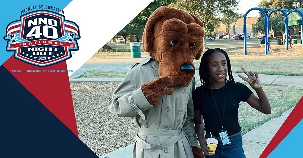 2023 National Night Out banner featuring McGruff the Crime Dog and a resident.