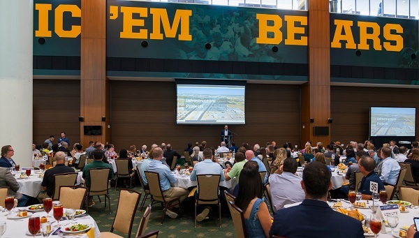 Waco Mayor Dillon Meek presenting the State of the City at McLane Stadium's Baylor Club