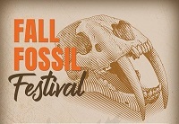 Fall Fossil Festival with a hand-drawn-style image of a sabertooth fossil