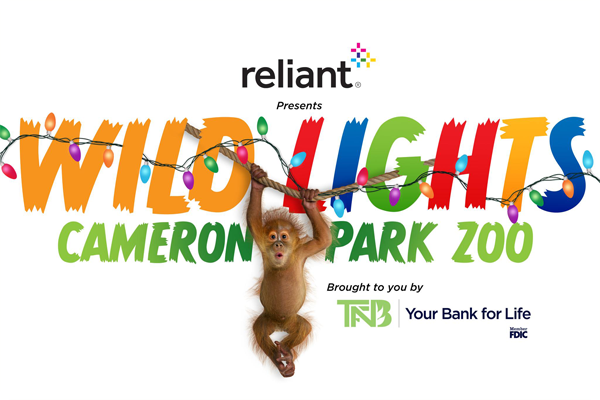 Reliant presents Wild Lights at Cameron Park Zoo. Brought to you by TFNB Your Bank for Life.