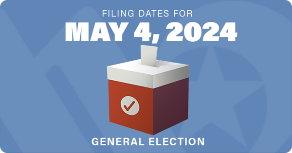 Graphic of a ballot box with text that reads Filing Dates for May 4, 2024 general election.