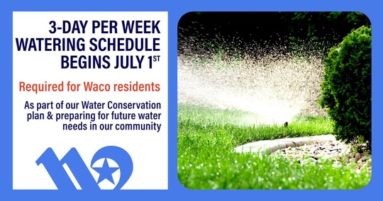 graphic for 3 day per week watering schedule that begins July 1st