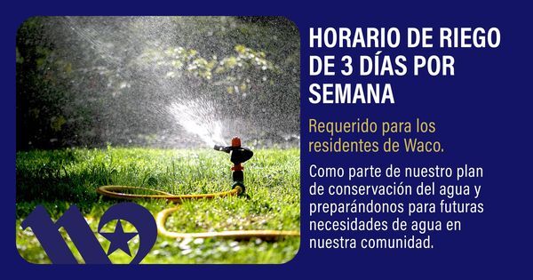 spanish flyer with a picture of a sprinkler informing that 3 days per week watering starts july 1st
