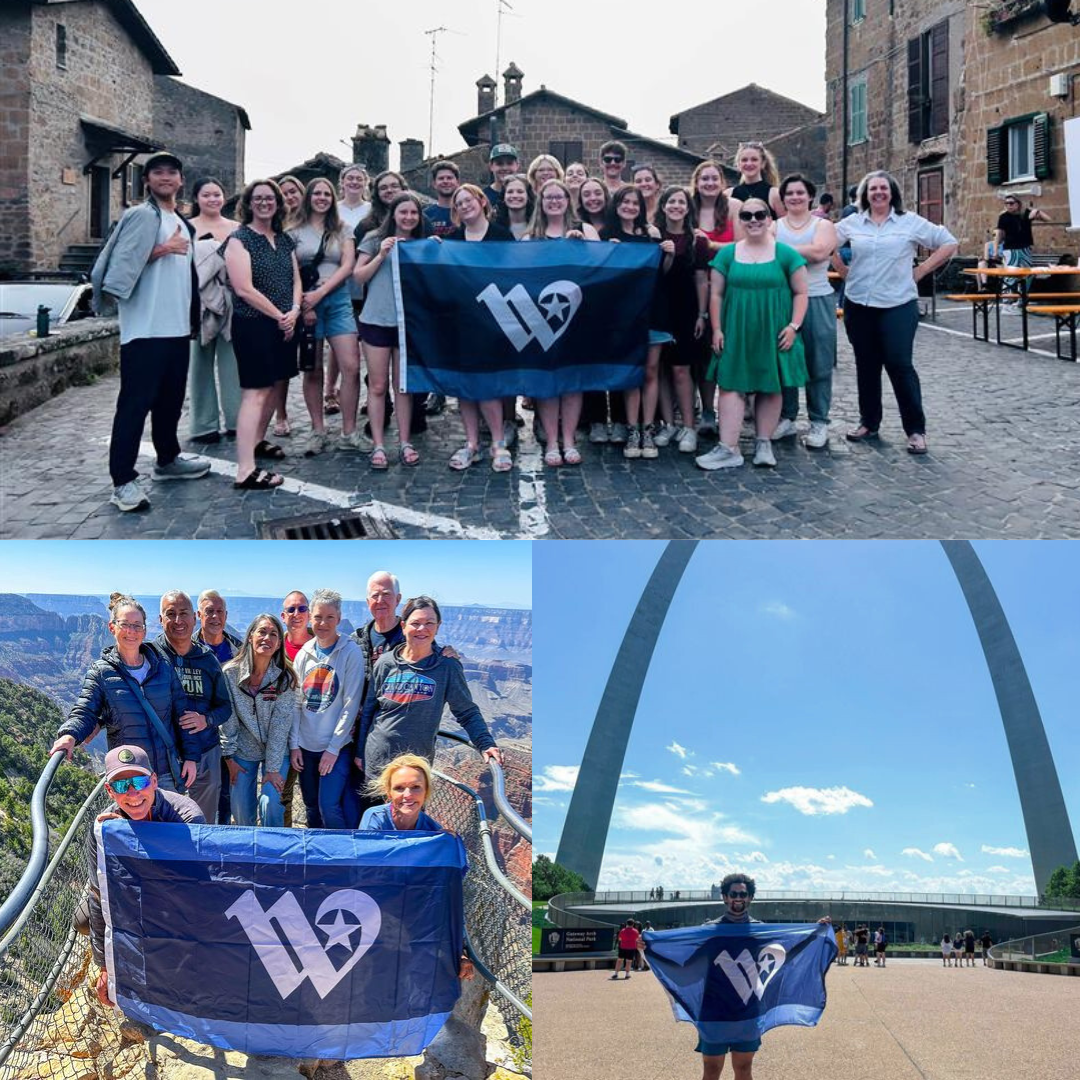 Images of people with the Waco flag across the world