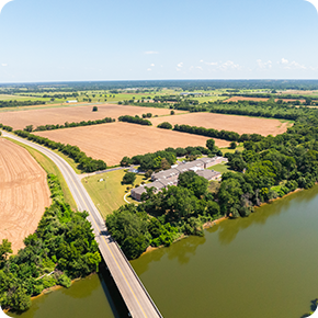Aerial of Brazos River and dirt field which will become Riverway Development