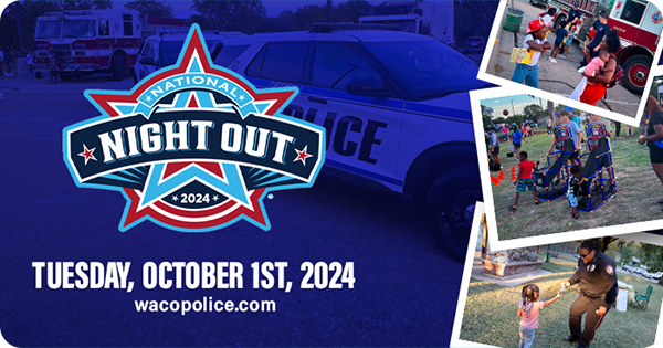 Collage of Waco Police officers hanging out with kids at a social event.