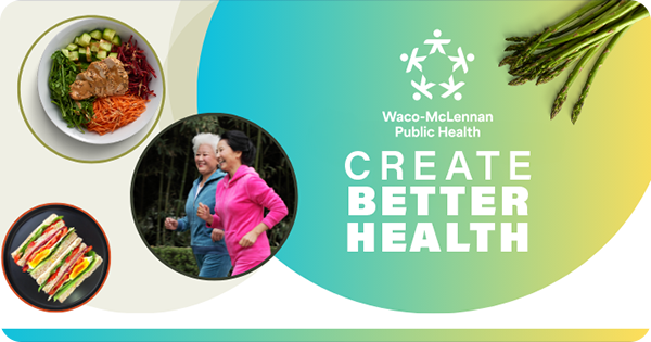 Collage of healthy plates of food and two older women jogging.