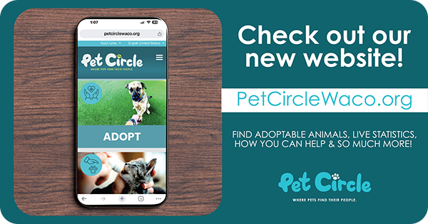 A touchscreen cell phone with the Pet Circle Waco website opened