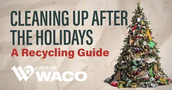 Trash piled up in the shape of a Christmas tree