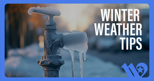 A frozen outdoor water faucet