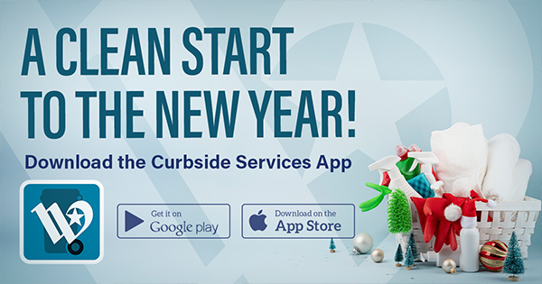 A basket of cleaning supplies with the Curbside Services App icon