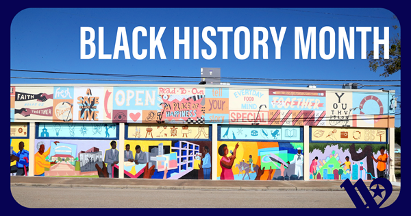 Black history mural painted on the side of East Waco Library