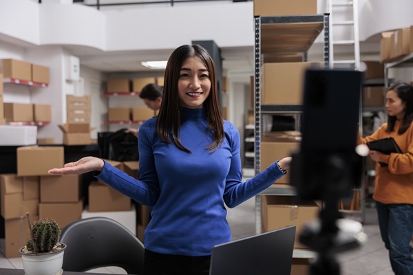 employee doing a video showing her work space