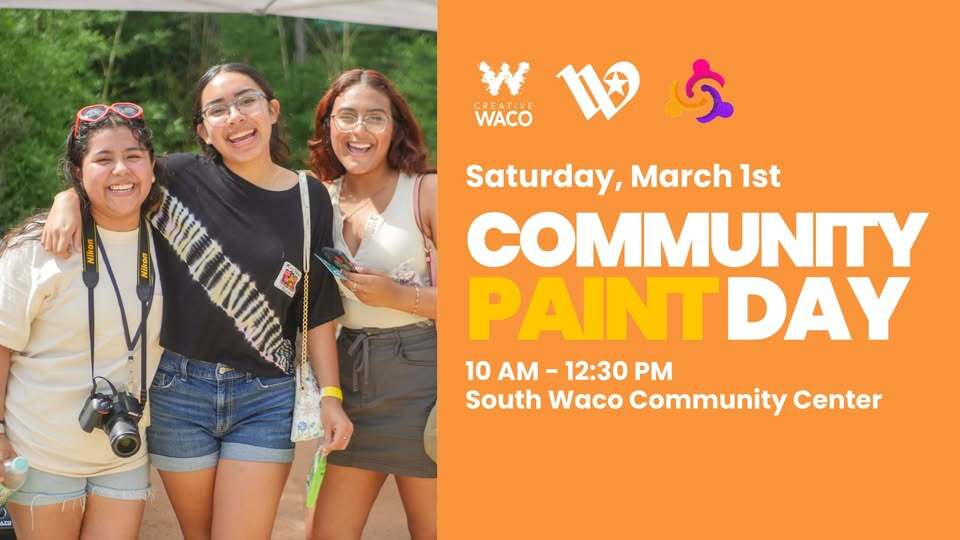 photo of 3 residents posing together. Community paint day at south waco recreation center