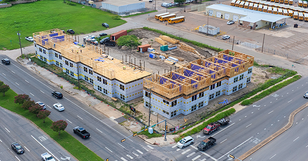 Aerial view of apartments under construction