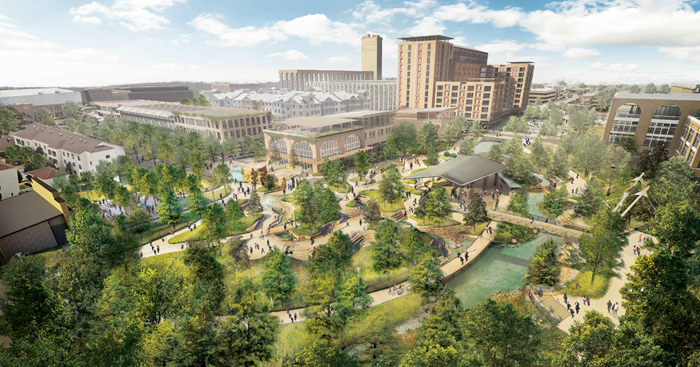 Aerial rendering of the downtown redevelopment 