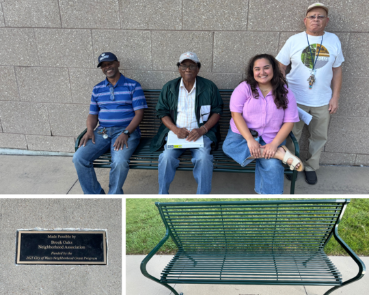 photo collage of people sitting on a bench 