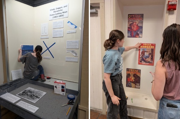 Intern works on Fence Cutting left and pop culture right