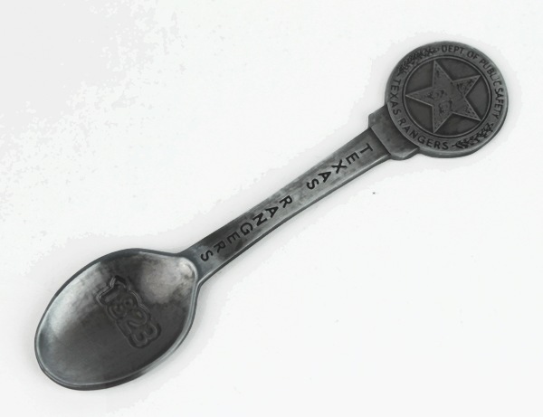 pewter spoon with Texas Ranger details