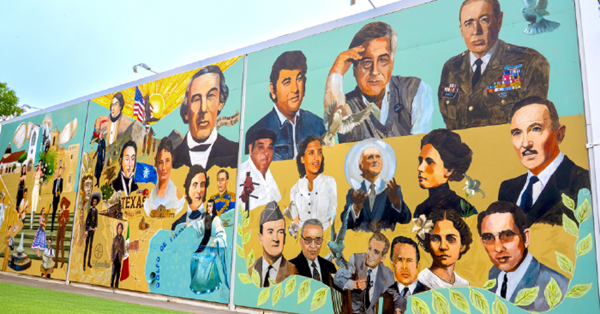 Vibrant mural depicting multiple Hispanic leaders