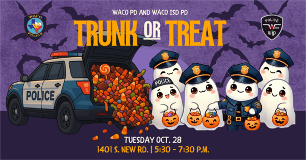 trunk or treat flyer, police ghosts getting candy out of police vehicle