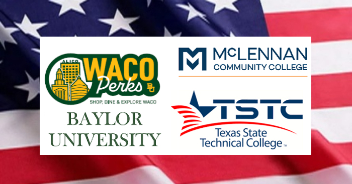 college logos with American flag border