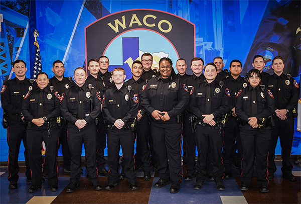 Group of 17 new Waco Police Officers with Police Chief Sheryl Victorian