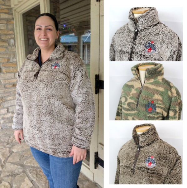 Lady wearing Sherpa Sweater