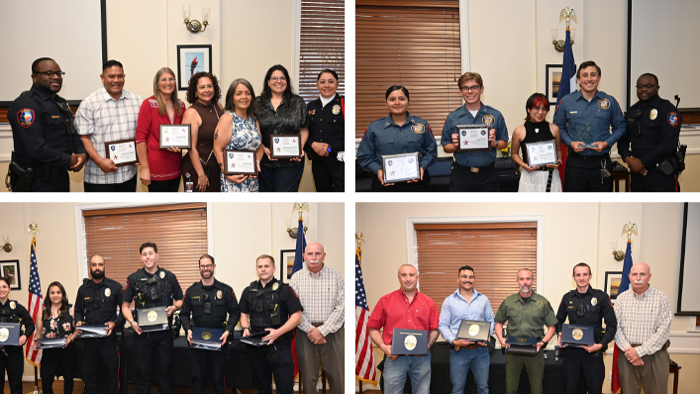 Multiple photos of Waco Police officers and staff receiving awards